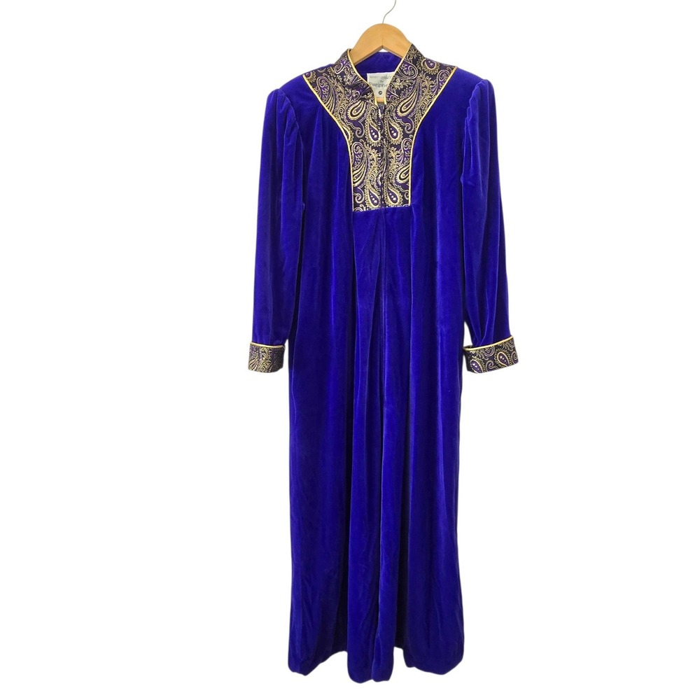 Vtg Saks Fifth Avenue Kathleen Underwood Purple Velour Hostess Dress M Chest 43"